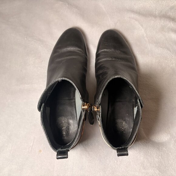 Tory Burch Jess Black Leather Ankle Boots with Gold Hardware, Size 8.5M - Picture 5 of 7